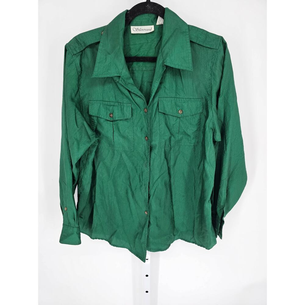 Silvercord Women's Long Sleeve Button Down Green Polyester Shirt Top Size 12